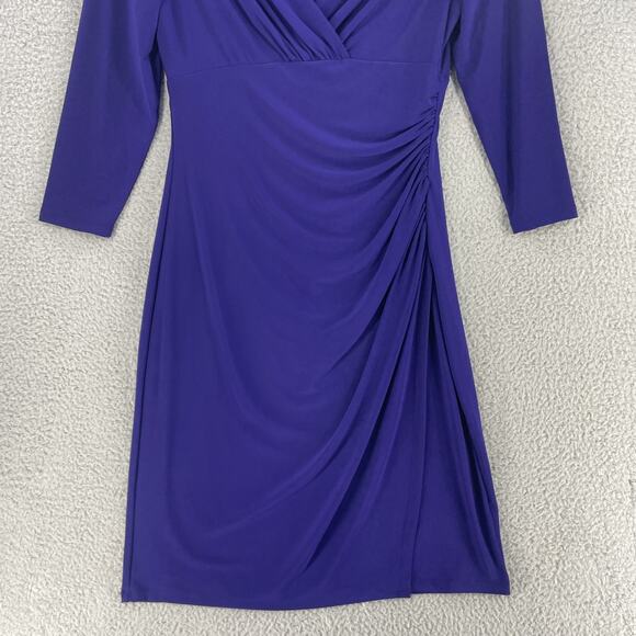 Lauren Ralph Lauren Dress Womens 8 Ruched Stretch V Neck 3/4 Sleeve Elegant - Picture 7 of 11